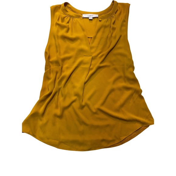 LOFT Tops - LOFT Mustard Yellow Mixed Media Sleeveless V-Neck Shell Top Blouse Medium